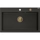 Mexen Elix zlewozmywak granitowy 1-komorowy 800 x 500 mm, czarny/złoty metalik, syfon złoty - 6527801005-75-G
