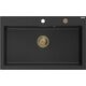 Mexen Elix zlewozmywak granitowy 1-komorowy 800 x 500 mm, czarny/srebrny metalik, syfon złoty - 6527801005-73-G