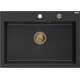 Mexen Elix zlewozmywak granitowy 1-komorowy 700 x 500 mm, czarny/srebrny metalik, syfon złoty - 6526701005-73-G