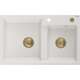 Mexen Tomas zlewozmywak granitowy 2-komorowy 800 x 500 mm, biały, syfon złoty - 6516802000-20-G