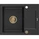 Mexen Enzo zlewozmywak granitowy 1-komorowy z ociekaczem 576 x 465 mm, czarny/srebrny metalik, syfon złoty - 6506571005-73-G