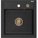 Mexen Vito zlewozmywak granitowy 1-komorowy 520 x 490 mm, czarny/srebrny metalik, syfon złoty - 6503521000-73-G