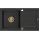 Mexen Pablo zlewozmywak granitowy 1-komorowy z ociekaczem 752 x 436 mm, czarny/srebrny metalik, syfon złoty - 6510751010-73-G