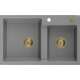 Mexen Tomas zlewozmywak granitowy 2-komorowy 800 x 500 mm, szary, syfon złoty - 6516802000-71-G