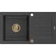 Mexen Pablo zlewozmywak granitowy 1-komorowy z ociekaczem 752 x 436 mm, czarny nakrapiany, syfon złoty - 6510751010-76-G