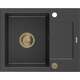 Mexen Enzo zlewozmywak granitowy 1-komorowy z ociekaczem 576 x 465 mm, czarny nakrapiany, syfon złoty - 6506571005-76-G