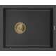 Mexen Pedro zlewozmywak granitowy 1-komorowy 560 x 460 mm, czarny nakrapiany, syfon złoty - 6508561000-76-G