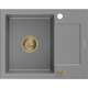 Mexen Enzo zlewozmywak granitowy 1-komorowy z ociekaczem 576 x 465 mm, szary, syfon złoty - 6506571005-71-G