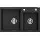 Mexen Tomas zlewozmywak granitowy 2-komorowy 800 x 500 mm, czarny/srebrny metalik, syfon chrom - 6516802000-73