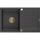 Mexen Bruno zlewozmywak granitowy 1-komorowy z ociekaczem 795 x 495 mm, czarny nakrapiany, syfon złoty - 6513791010-76-G