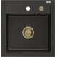 Mexen Vito zlewozmywak granitowy 1-komorowy 520 x 490 mm, czarny/złoty metalik, syfon złoty - 6503521000-75-G