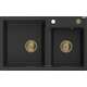 Mexen Tomas zlewozmywak granitowy 2-komorowy 800 x 500 mm, czarny/srebrny metalik, syfon złoty - 6516802000-73-G