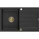 Mexen Bruno zlewozmywak granitowy 1-komorowy z ociekaczem 795 x 495 mm, czarny/srebrny metalik, syfon złoty - 6513791010-73-G
