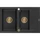 Mexen Gaspar zlewozmywak granitowy 1,5-komorowy z ociekaczem 737 x 475 mm, czarny/srebrny metalik, syfon złoty - 6507731505-73-G