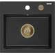 Mexen Milo zlewozmywak granitowy 1-komorowy 435 x 410 mm,  czarny/srebrny metalik, syfon złoty - 6505441000-73-G
