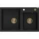 Mexen Tomas zlewozmywak granitowy 2-komorowy 800 x 500 mm, czarny, syfon złoty - 6516802000-77-G