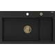 Mexen Omar zlewozmywak granitowy 1-komorowy 800 x 480 mm, czarny, syfon złoty - 6520801005-77-G