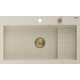 Mexen Omar zlewozmywak granitowy 1-komorowy 800 x 480 mm, beżowy, syfon złoty - 6520801005-69-G
