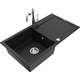 Mexen Leo zlewozmywak granitowy 1-komorowy z ociekaczem i baterią kuchenną Carla, czarny - 6501-77-670700-00
