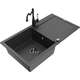 Mexen Leo zlewozmywak granitowy 1-komorowy z ociekaczem i baterią kuchenną Carla, czarny nakrapiany - 6501-76-670700-70-B