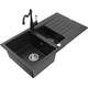 Mexen Matias zlewozmywak granitowy 1,5-komorowy z ociekaczem i baterią kuchenną Carla czarny/srebrny metalik - 6502-73-670700-70