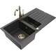Mexen Matias zlewozmywak granitowy 1,5-komorowy z ociekaczem i baterią kuchenną Carla, czarny nakrapiany - 6502-76-670700-50
