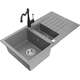 Mexen Matias zlewozmywak granitowy 1,5-komorowy z ociekaczem i baterią kuchenną Carla, szary - 6502-71-670700-70