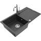 Mexen Leo zlewozmywak granitowy 1-komorowy z ociekaczem i baterią kuchenną Carla, czarny nakrapiany - 6501-76-670700-00