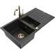 Mexen Matias zlewozmywak granitowy 1,5-komorowy z ociekaczem i baterią kuchenną Carla czarny/srebrny metalik - 6502-73-670700-50