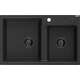 Mexen Tomas zlewozmywak granitowy 2-komorowy 800 x 500 mm, czarny/srebrny metalik, syfon czarny - 6516802000-73-B