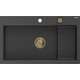 Mexen Omar zlewozmywak granitowy 1-komorowy 800 x 480 mm, czarny nakrapiany, syfon złoty - 6520801005-76-G