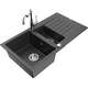 Mexen Matias zlewozmywak granitowy 1,5-komorowy z ociekaczem i baterią kuchenną Carla, czarny nakrapiany - 6502-76-670700-00