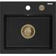 Mexen Milo zlewozmywak granitowy 1-komorowy 435 x 410 mm, czarny, syfon złoty - 6505441000-77-G