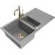 Mexen Matias zlewozmywak granitowy 1,5-komorowy z ociekaczem i baterią kuchenną Carla, szary - 6502-71-670700-50