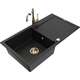 Mexen Leo zlewozmywak granitowy 1-komorowy z ociekaczem i baterią kuchenną Carla, czarny - 6501-77-670700-50