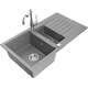 Mexen Matias zlewozmywak granitowy 1,5-komorowy z ociekaczem i baterią kuchenną Carla, szary - 6502-71-670700-00