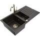 Mexen Matias zlewozmywak granitowy 1,5-komorowy z ociekaczem i baterią kuchenną Carla, czarny/złoty metalik - 6502-75-670700-50