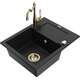 Mexen Enzo zlewozmywak granitowy 1-komorowy z ociekaczem i baterią kuchenną Carla, czarny - 6506-77-670700-50