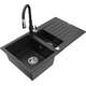 Mexen Matias zlewozmywak granitowy 1,5-komorowy z ociekaczem i baterią kuchenną Savita, czarny/srebrny - 6502-73-672601-70
