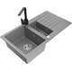Mexen Matias zlewozmywak granitowy 1,5-komorowy z ociekaczem i baterią kuchenną Rita, szary - 6502-71-670300-70