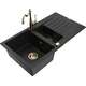 Mexen Matias zlewozmywak granitowy 1,5-komorowy z ociekaczem i baterią kuchenną Carla, czarny - 6502-77-670700-50