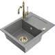 Mexen Enzo zlewozmywak granitowy 1-komorowy z ociekaczem i baterią kuchenną Carla, szary - 6506-71-670700-50