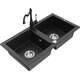 Mexen Mario zlewozmywak granitowy 2-komorowy z baterią kuchenną Carla, czarny/srebrny metalik - 6504-73-670700-70