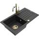 Mexen Pablo zlewozmywak granitowy 1-komorowy z ociekaczem i baterią kuchenną Carla, czarny/srebrny metalik - 6510-73-670700-50