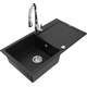 Mexen Leo zlewozmywak granitowy 1-komorowy z ociekaczem i baterią kuchenną Savita, czarny - 6501-77-672601-00
