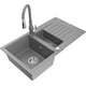 Mexen Matias zlewozmywak granitowy 1,5-komorowy z ociekaczem i baterią kuchenną Savita, szary - 6502-71-672601-71