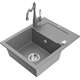 Mexen Enzo zlewozmywak granitowy 1-komorowy z ociekaczem i baterią kuchenną Carla, szary - 6506-71-670700-71