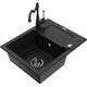 Mexen Enzo zlewozmywak granitowy 1-komorowy z ociekaczem i baterią kuchenną Carla, czarny - 6506-77-670700-70-B
