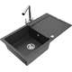 Mexen Leo zlewozmywak granitowy 1-komorowy z ociekaczem i baterią kuchenną Duero, czarny nakrapiany - 6501-76-671600-00