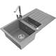 Mexen Matias zlewozmywak granitowy 1,5-komorowy z ociekaczem i baterią kuchenną Rita, szary - 6502-71-670300-00